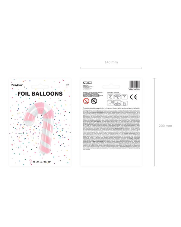 Foil balloon Candy cane, 50x82cm, pink