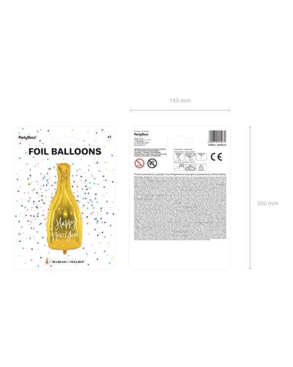 Foil balloon Bottle - Happy New Year, 32x82cm, gold