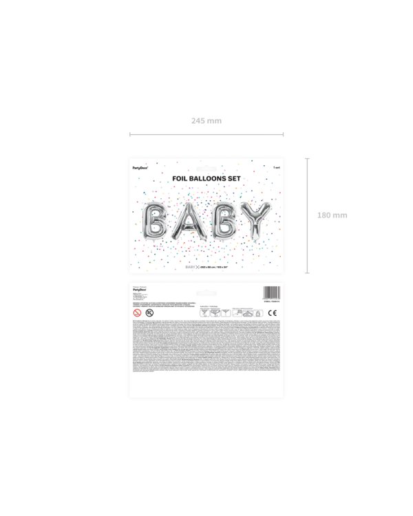 Foil balloon Baby, 262x86cm, silver