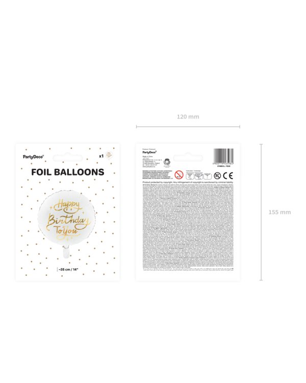 Foil balloon Happy Birthday To You, 35cm, white