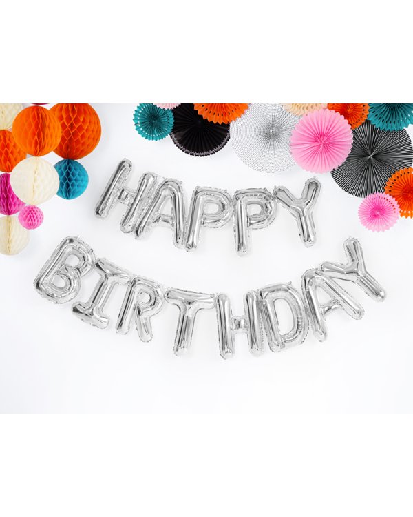 Foil Balloon Happy Birthday, 340x35cm, silver