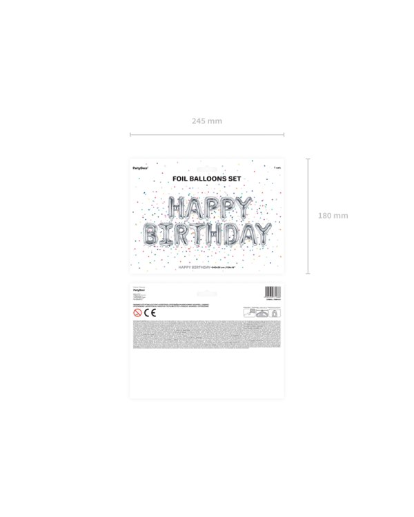 Foil Balloon Happy Birthday, 340x35cm, silver