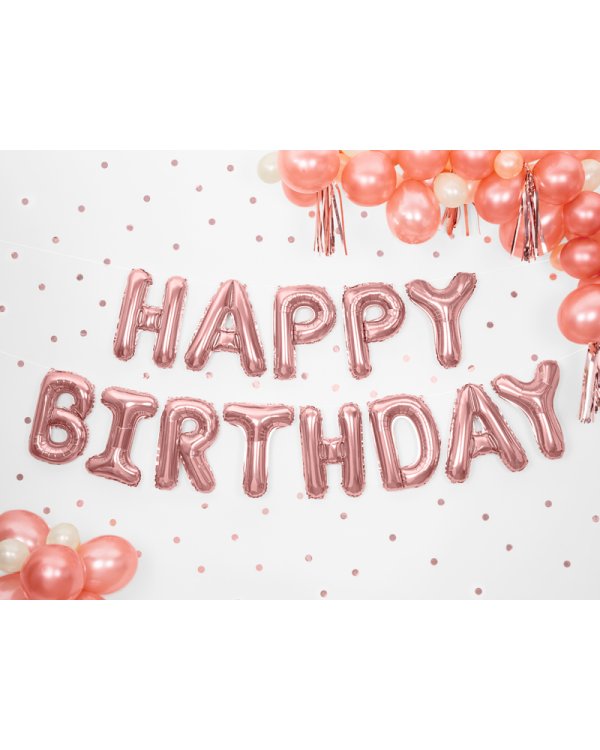 Foil Balloon Happy Birthday, 340x35cm, rose gold