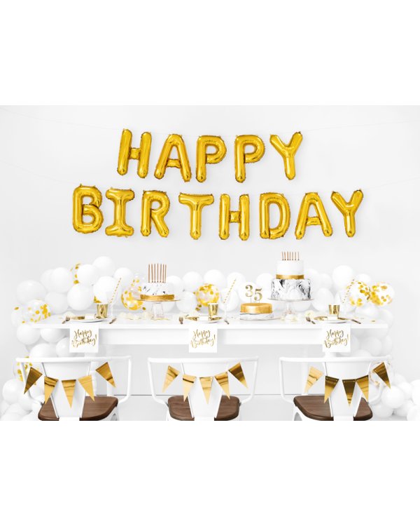 Foil Balloon Happy Birthday, 340x35cm, gold