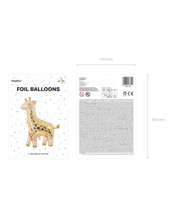 Foil balloon Giraffe, 80x102cm, mix