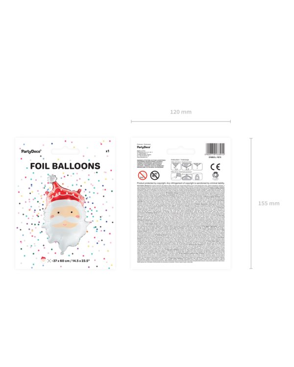 Foil balloon Santa, 37x60cm, mix