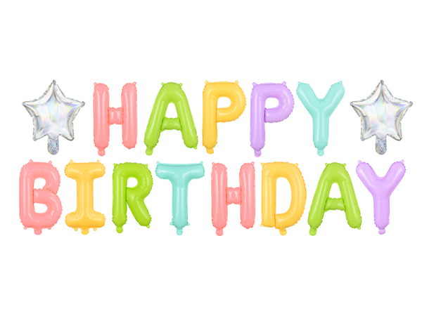 Foil Balloon Happy Birthday, 395x35cm, mix Foil Balloon Happy Birthday, 395x35cm, mix