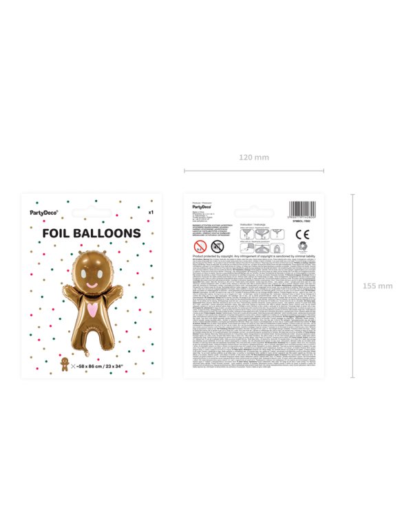 Foil Ballon Gingerbread Man, 58x86cm, mix