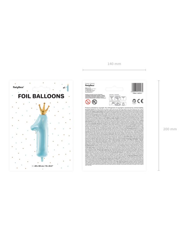 Foil Balloon Number ''1'', 30x90cm, sky-blue