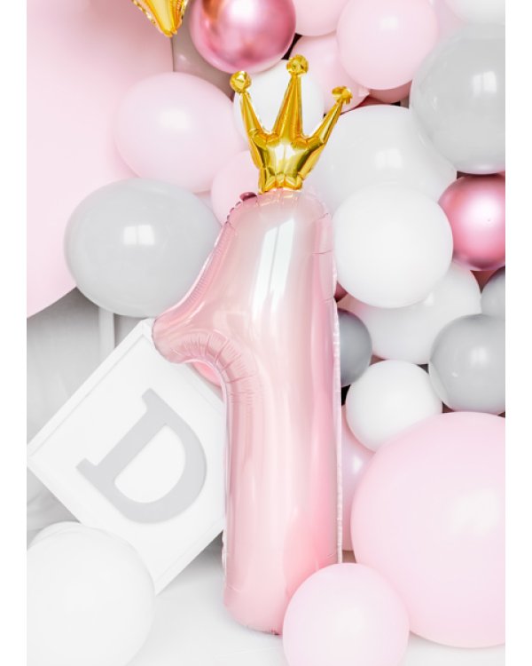 Foil Balloon Number ''1'', 30x90cm, light pink
