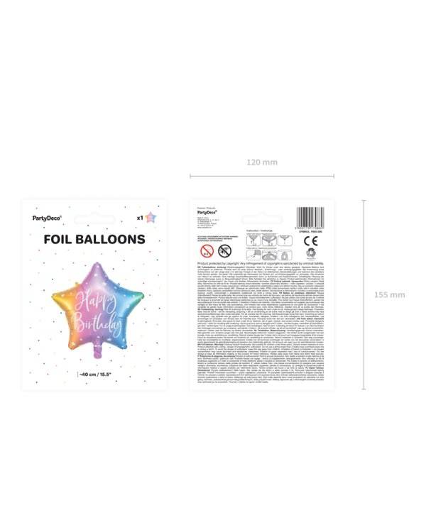 Foil balloon Happy Birthday, 40cm, mix
