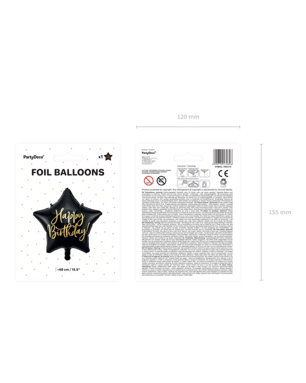 Foil balloon Happy Birthday, 40cm, black