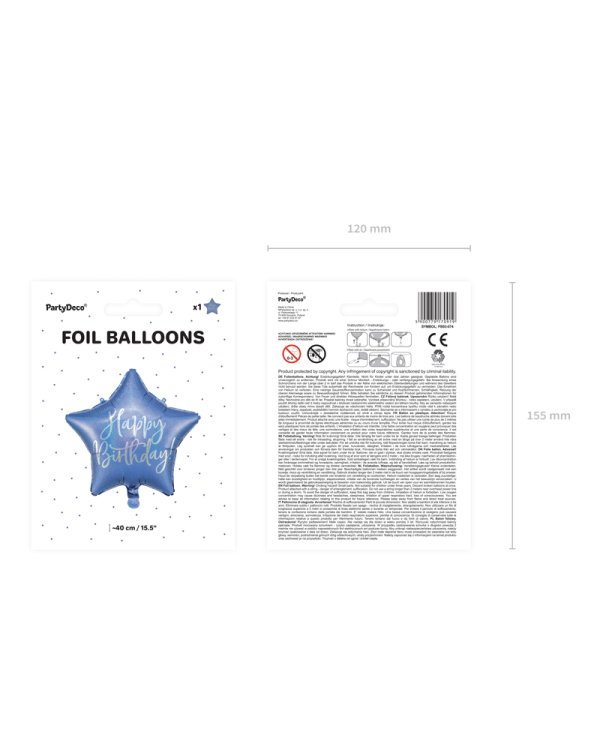 Foil balloon Happy Birthday, 40cm, navy blue