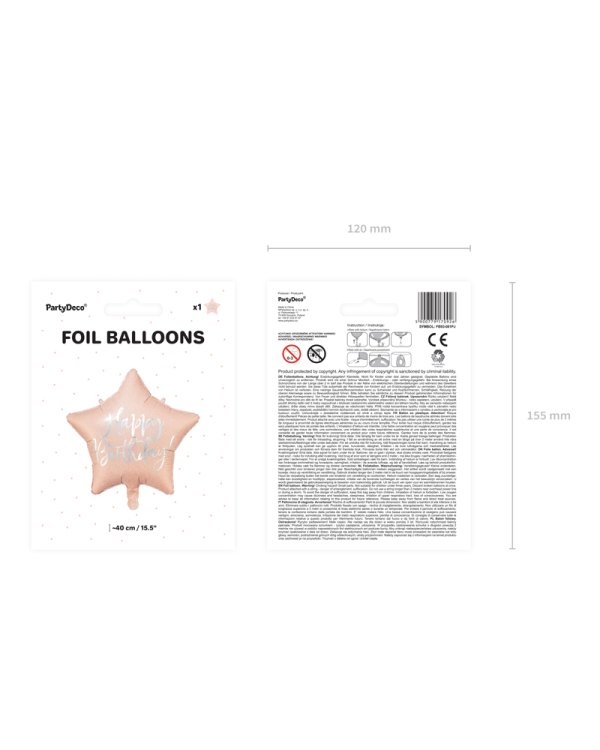 Foil balloon Happy Birthday, 40cm, light powder pink