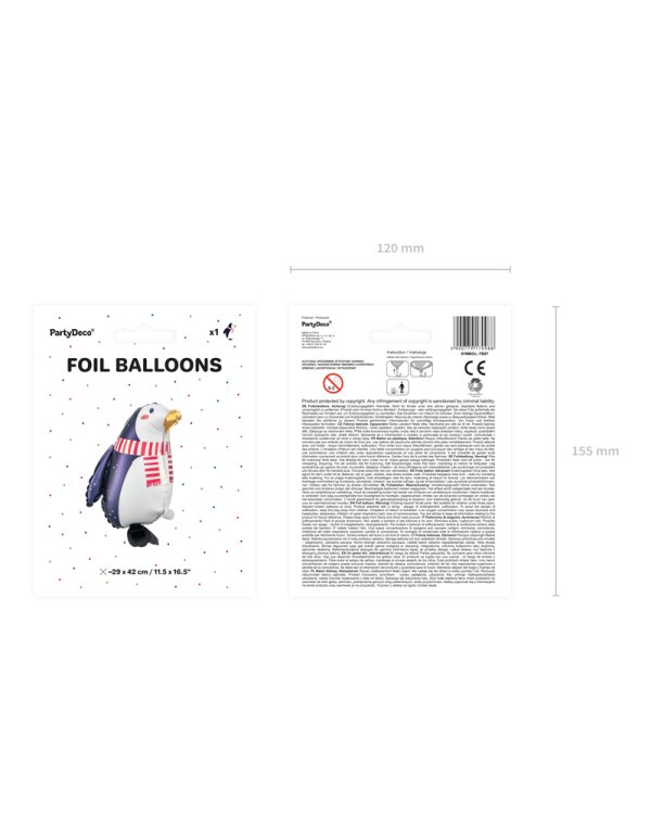 Foil balloon Penguin, 29x42cm, mix