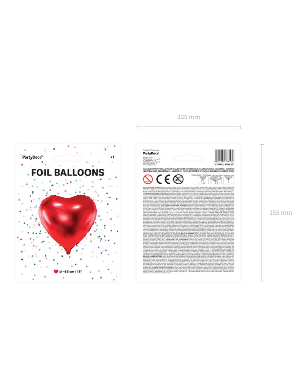 Foil Balloon Heart, 45cm, red