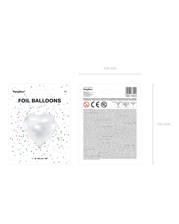 Foil Balloon Heart, 45cm, white