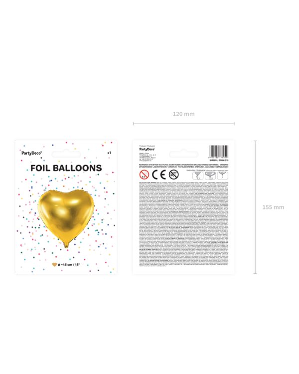 Foil Balloon Heart, 45cm, gold