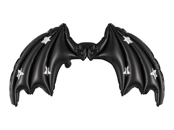 Foil Balloon Bat Wings, Black Matte with Stars, 85 x 50 cm
