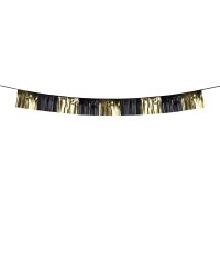 Foil fringe garland, 300x25 cm, black and gold