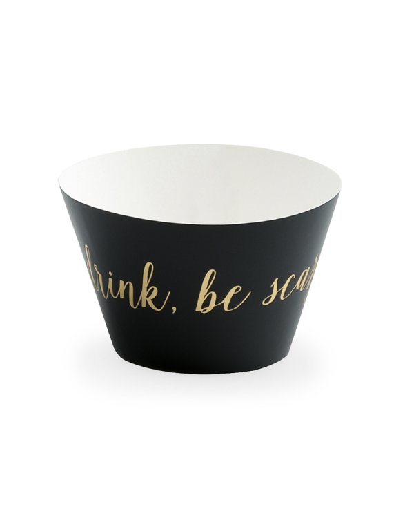 Cupcake wrappers Trick or Treat  - Eat, drink, be scary!, black, 4.8x7.6x4.6cm (1 pkt / 6 pc.)