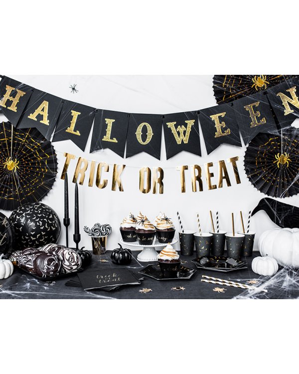 Cupcake wrappers Trick or Treat  - Eat, drink, be scary!, black, 4.8x7.6x4.6cm (1 pkt / 6 pc.)