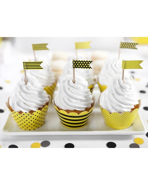 Cupcake Toppers Mini Flags Bee, mix, 7cm (1 pkt / 6 pc.)