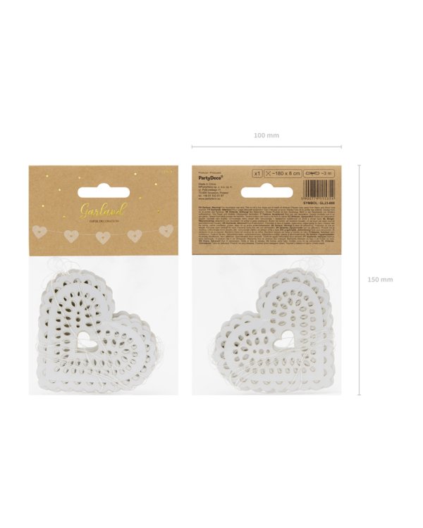 Garland Hearts, white, 1.8m