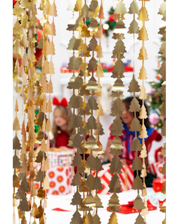 Backdrop - Christmas trees, gold, 100x245cm