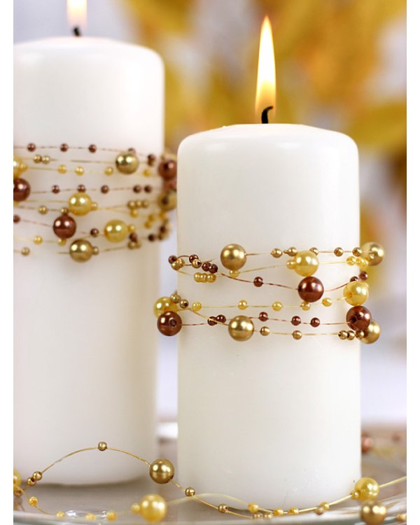 Pearl garlands, gold, 1.3m (1 pkt / 5 pc.)