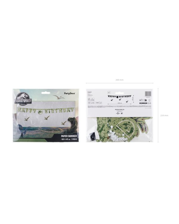 Banner Happy Birthday Jurassic World, 45x165 cm, mix