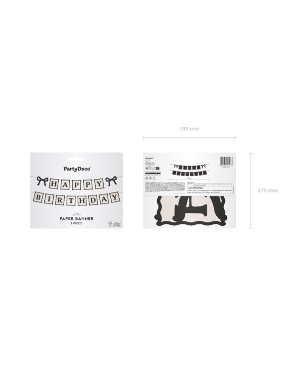 Banner Happy Birthday Bows, 100 cm, cream-black