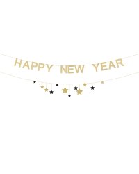 Banner Happy New Year with stars, 300 cm, gold