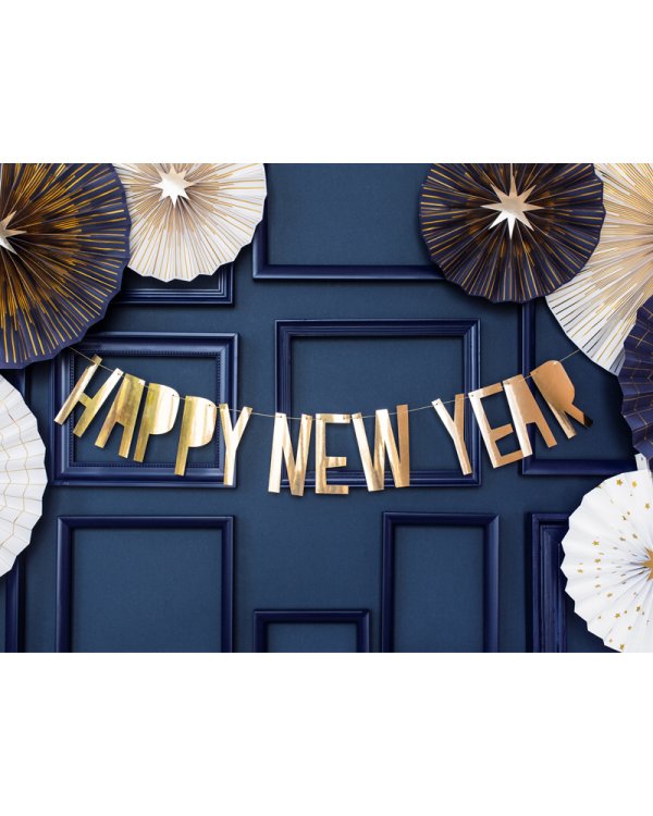 Banner Happy New Year, gold, 10 x 90 cm
