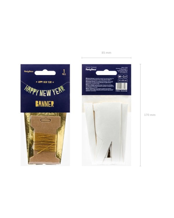 Banner Happy New Year, gold, 10 x 90 cm