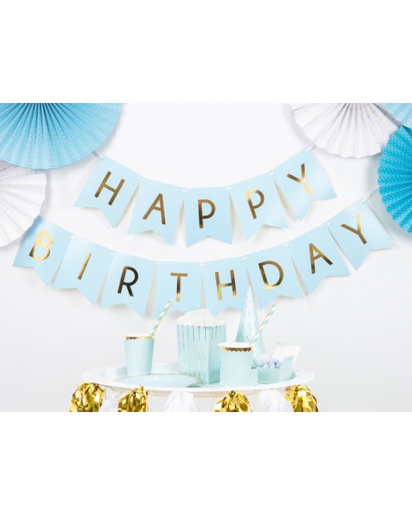 Banner Happy Birthday, light blue, 15 x 175 cm