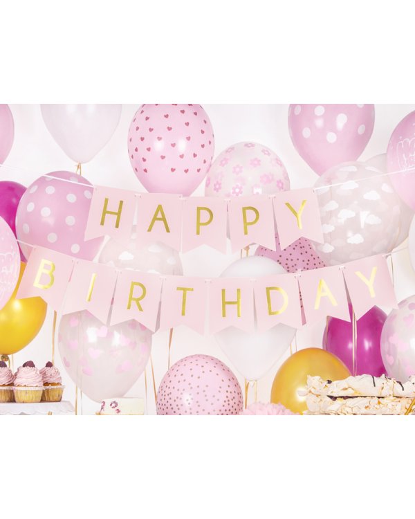 Banner Happy Birthday, light pink, 15 x 175 cm