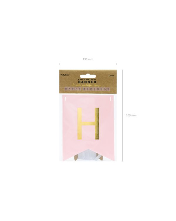 Banner Happy Birthday, light pink, 15 x 175 cm