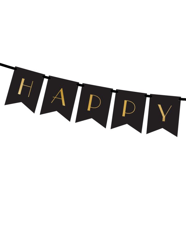 Banner Happy New Year, black, 15 x 170 cm