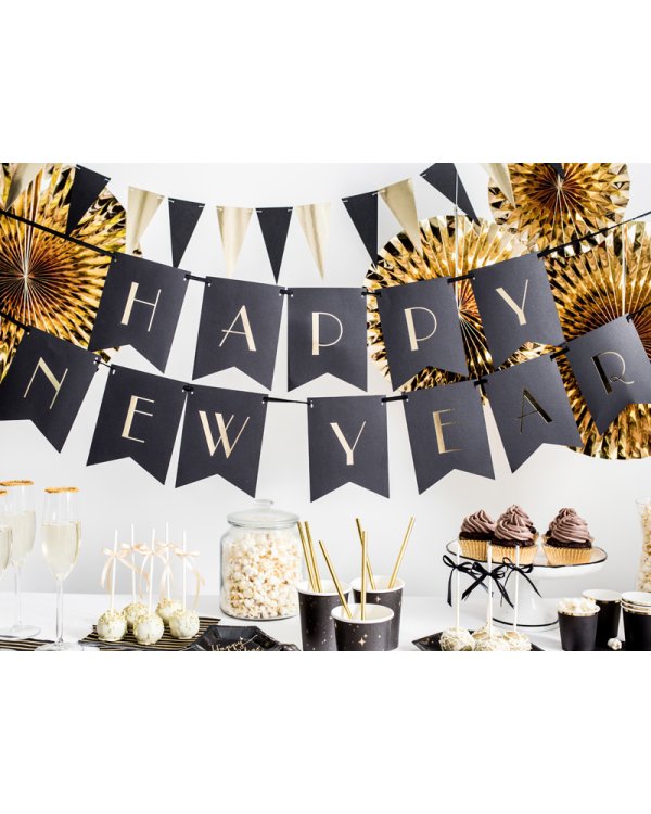 Banner Happy New Year, black, 15 x 170 cm