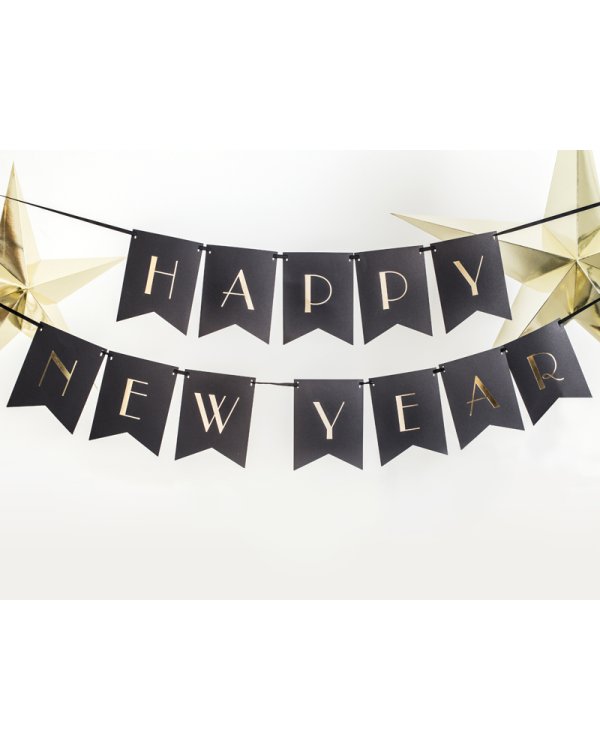 Banner Happy New Year, black, 15 x 170 cm