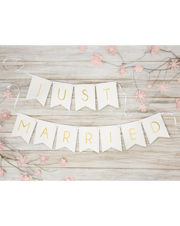 Banner Just Married, white, 15 x 155 cm