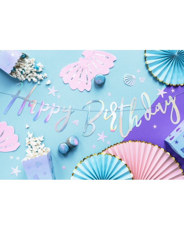Banner Happy Birthday, iridescent, 16.5x62cm