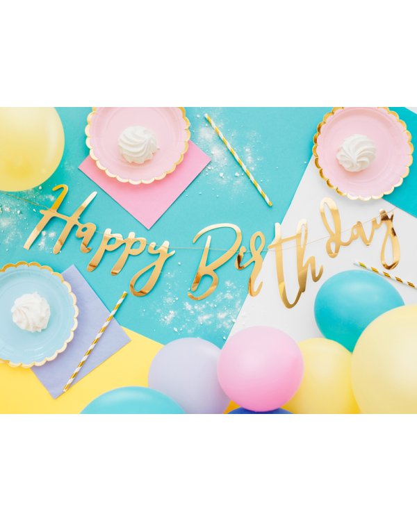 Banner Happy Birthday, gold, 16.5x62cm