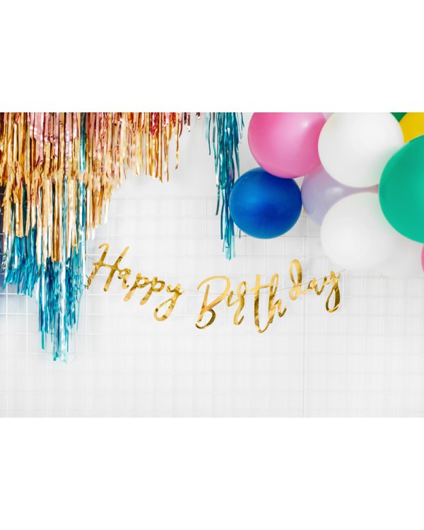 Banner Happy Birthday, gold, 16.5x62cm