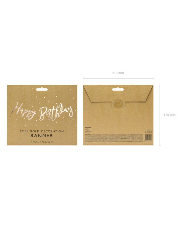Banner Happy Birthday, rose gold, 16.5x62cm