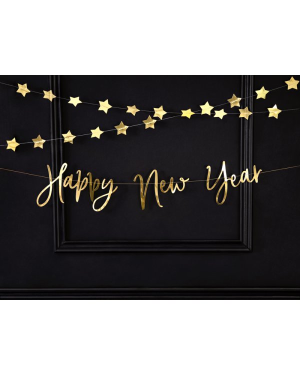 Banner Happy New Year,  gold, 66x18cm