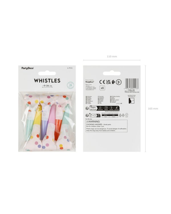Paper whistles Confetti, mix (1 pkt / 6 pc.)