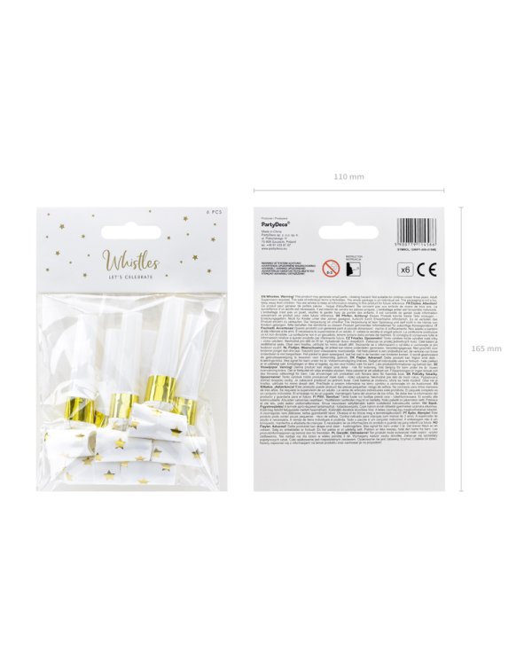 Paper whistles Stars, white (1 pkt / 6 pc.)