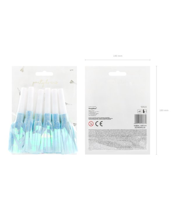 Party horns, sky-blue (1 pkt / 6 pc.)